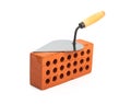 Red perforated ceramic brick and trowel isolated
