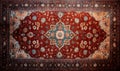 Red persian carpet with antique pattern on the floor top view Royalty Free Stock Photo