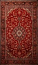 Red persian carpet with antique pattern on the floor top view Royalty Free Stock Photo