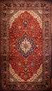 Red persian carpet with antique pattern on the floor top view Royalty Free Stock Photo