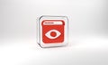 Red Personal information collection icon isolated on grey background. Collection of personal data. Glass square button Royalty Free Stock Photo