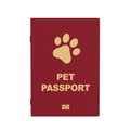 Red Pet Passport Document or Dog and Cat Transportation Certificate with Golden Paw on Cover. 3d Rendering