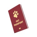 Red Pet Passport Document or Dog and Cat Transportation Certificate with Golden Paw on Cover. 3d Rendering