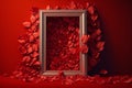 red petals romantic background with empty frame for middle Generative AI