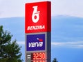 The red petrol station of local Benzina company