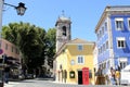 Red phone booth and colorful residential and commercial buildings in the historic heart of Sintra, Portugal Royalty Free Stock Photo