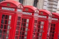 Red phone boxes in London, England