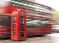 Red Phone cabine and bus in London. Royalty Free Stock Photo