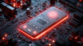Red phone on circuit board, glowing, tech background, future concept Royalty Free Stock Photo