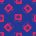 Red Photo album gallery icon isolated seamless pattern on blue background. Vector Royalty Free Stock Photo