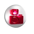 Red Photo camera with lighting flash icon isolated on transparent background. Foto camera. Digital photography. Silver Royalty Free Stock Photo