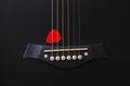 Red pick on fretboard Royalty Free Stock Photo