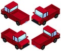 Red pick up trucks from four different angles