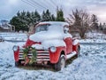 Red Pickup Truck In The Snow Royalty Free Stock Photo