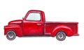 Red pickup truck. Watercolor christmas car isolated on white background Royalty Free Stock Photo