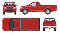 Red pickup vector template. Vehicle branding mockup side, front, back top view Royalty Free Stock Photo