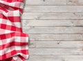 Red picnic tablecloth on white wood background Royalty Free Stock Photo