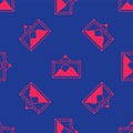 Red Picture landscape icon isolated seamless pattern on blue background. Vector Royalty Free Stock Photo