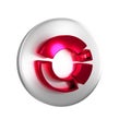 Red Pie chart infographic icon isolated on transparent background. Diagram chart sign. Silver circle button. Royalty Free Stock Photo