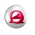 Red Pie chart infographic icon isolated on transparent background. Diagram chart sign. Silver circle button. Royalty Free Stock Photo