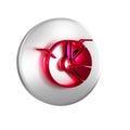 Red Pie chart infographic icon isolated on transparent background. Diagram chart sign. Silver circle button. Royalty Free Stock Photo