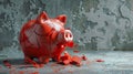The shattered red piggy bank.AI generated image Royalty Free Stock Photo