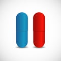 red pill blue pill  illustration. Blue and red pills iscon sign on white background Royalty Free Stock Photo
