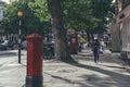 The red pillar box on Hampstead High street, London, UK Royalty Free Stock Photo