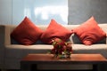 Red pillow on sofa decoration in living room interior Royalty Free Stock Photo