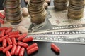 Red pills and dollar banknotes Royalty Free Stock Photo