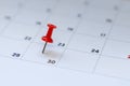 Red pin on calendar 30th day of the month Royalty Free Stock Photo