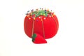 Red pin cushion with pins Royalty Free Stock Photo