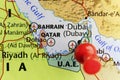 Red pin on Dubai U.A.E.