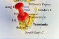 Red pin on Hobart, Tasmania