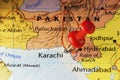 Red pin on Karachi, Pakistan