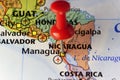 Red pin on Managua capital of Nicaragua