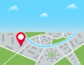 Red pin marker showing location on city map, gps navigation, route destination check point. Vector illustration