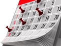 Red pin marking important day on calendar. 3D illustration Royalty Free Stock Photo