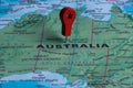 Red pin, point on the map of Australia. Concept travel background. Royalty Free Stock Photo