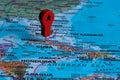 Red pin, point on the map of Cuba. Concept travel background. Royalty Free Stock Photo