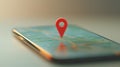 Red pin pointing location on smartphone map navigation app Royalty Free Stock Photo