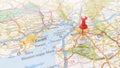 A red pin stuck in Bristol on a map of England Royalty Free Stock Photo