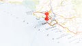 A red pin stuck in Cadiz on a map of Spain Royalty Free Stock Photo