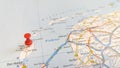 A red pin stuck in the island of Texel on a map of the Netherlands Royalty Free Stock Photo