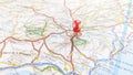A red pin stuck in Murcia on a map of Spain Royalty Free Stock Photo