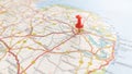 A red pin stuck in Norwich on a map of England Royalty Free Stock Photo