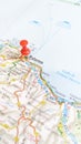 A red pin stuck in Palermo Sicily on a map of Italy portrait Royalty Free Stock Photo