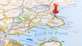 A red pin stuck in St Andrews on a map of Scotland Royalty Free Stock Photo