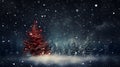 red pine tree in blue winter forest during Christmas night snowfall, neural network generated image Royalty Free Stock Photo