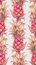 Red pineapple seamless pattern. Juicy tropical fruit watercolor background. Royalty Free Stock Photo